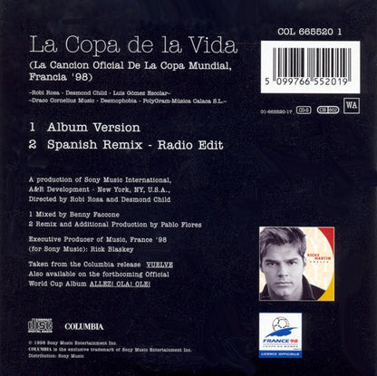 Ricky Martin – La Copa De La Vida (La Cancion Oficial De La Copa Mundial, Francia '98) CD