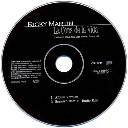 Ricky Martin – La Copa De La Vida (La Cancion Oficial De La Copa Mundial, Francia '98) CD